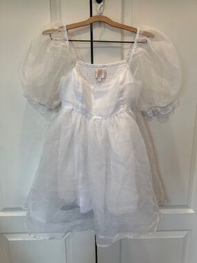 Francesca's Collections White Mini Dress with Puff Sleeves